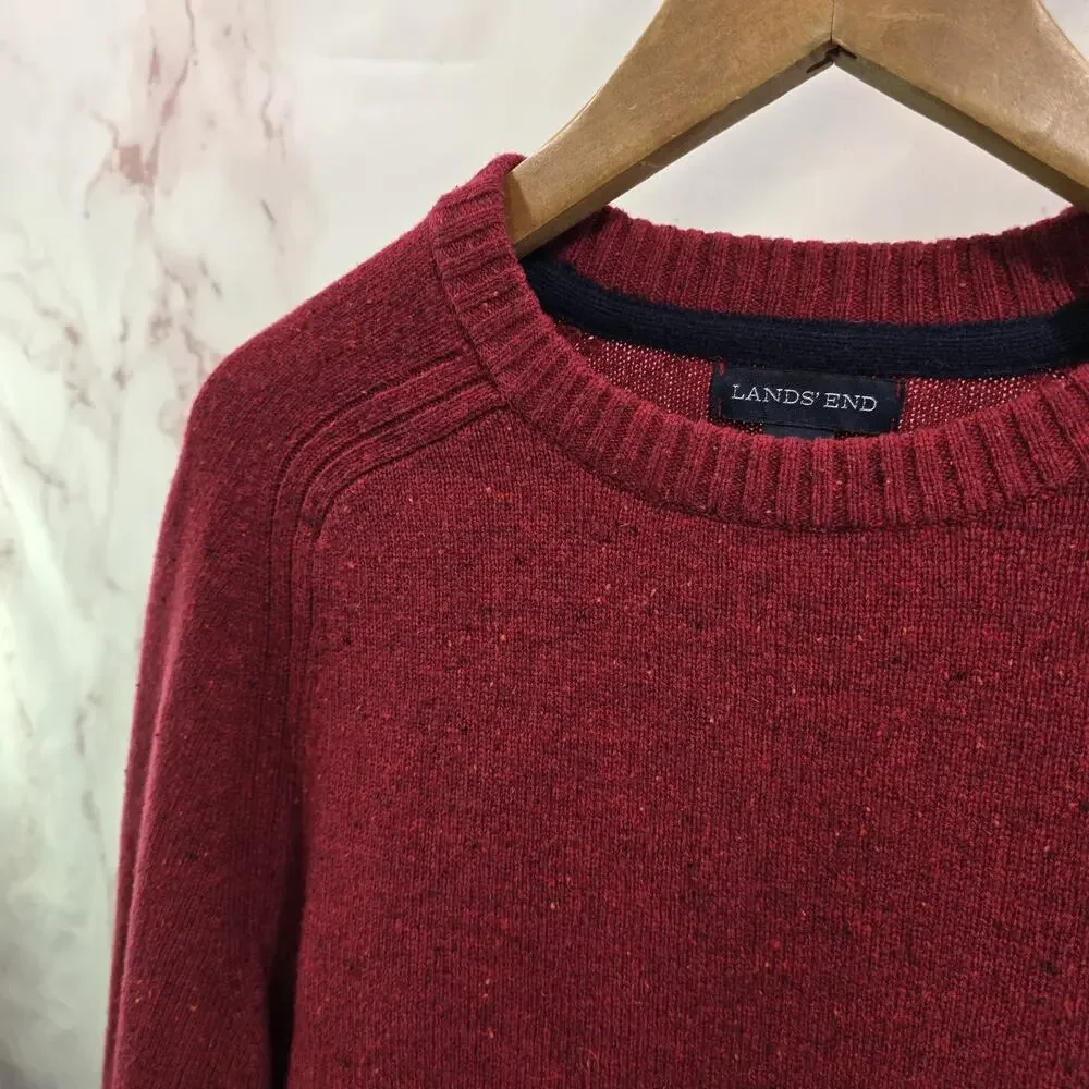 Lands End Sweater Mens Medium Red Lambswool Wool Vintage Crew Neck 90s